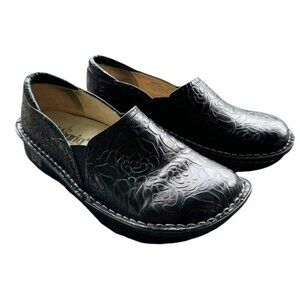ALEGRIA Debra Black Embossed Rose Women's Eur Size 37  US 6.5 Clogs Shoes